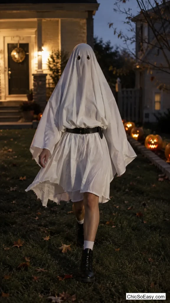 A Bedsheet Ghost Hemmed to Knee-Length