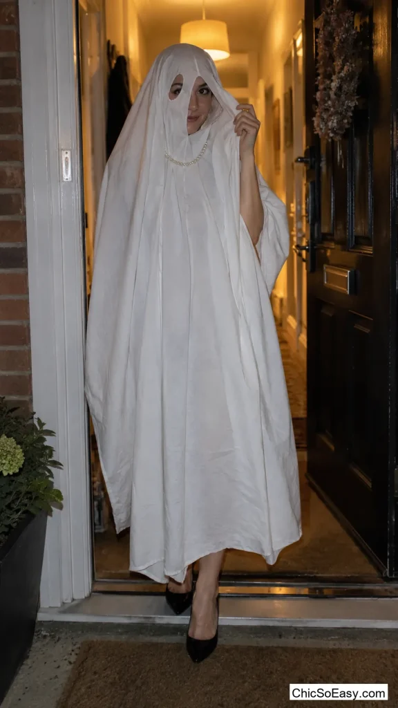 A White Sheet Worn With Pearls