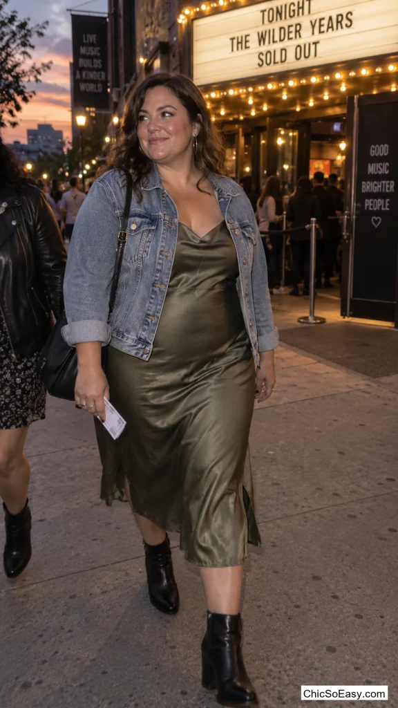 Acid-Wash Denim Jacket Over a Slip Dress