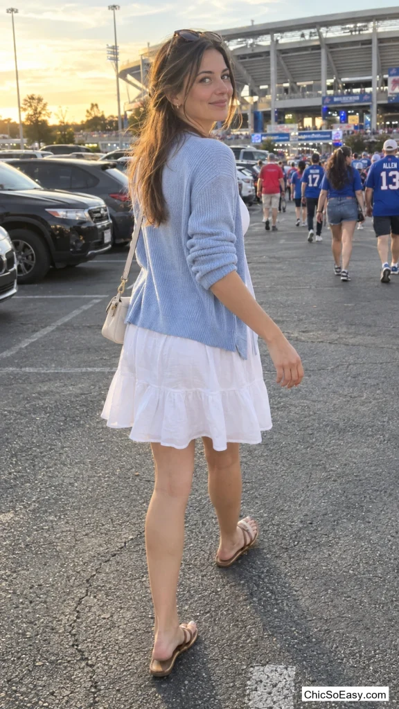 Baby Blue Cardigan Over a White Sundress