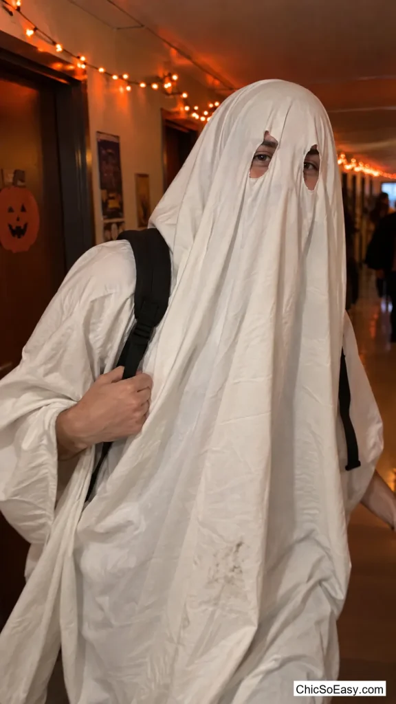 Backpack-Wearing Bedsheet Ghost