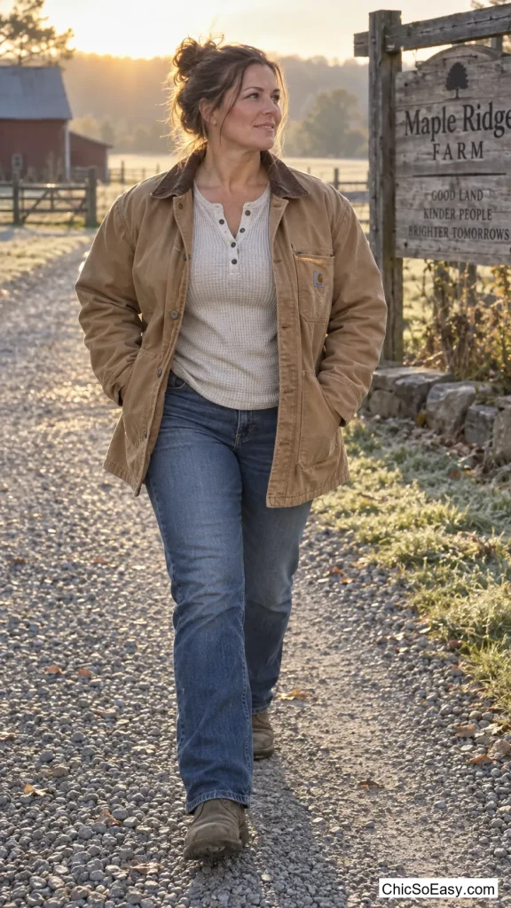 Barn Coat Over a Waffle Henley