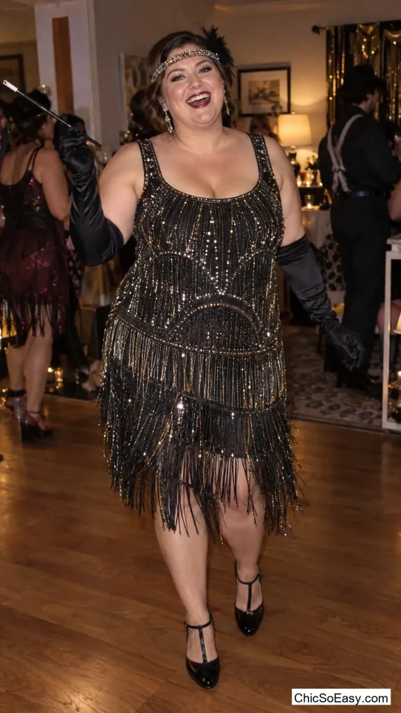 Beaded Flapper Dress and Long Gloves