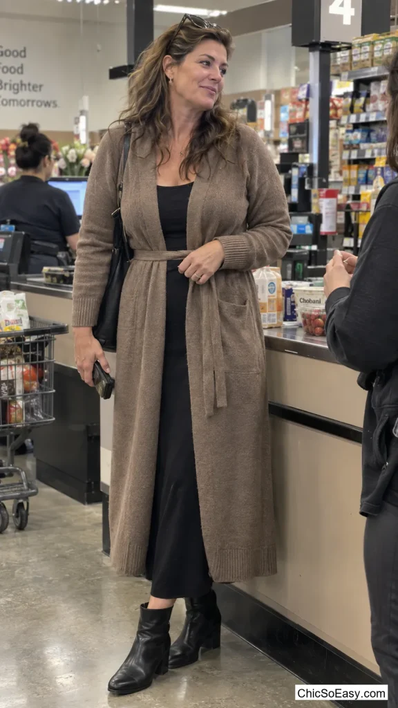 Belted Cardigan Over a Column Dress