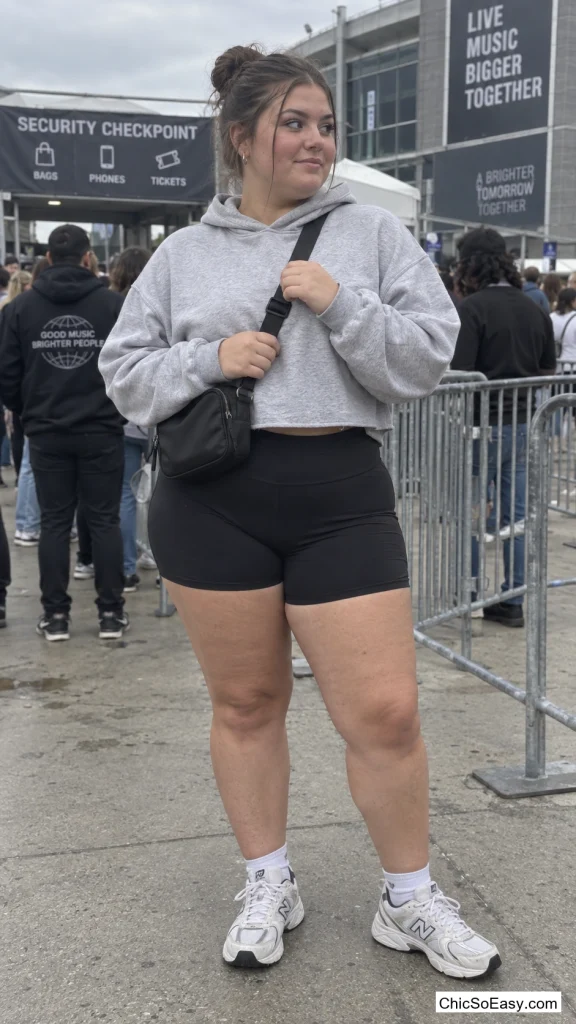 Bike Shorts Under an Oversized Cropped Hoodie