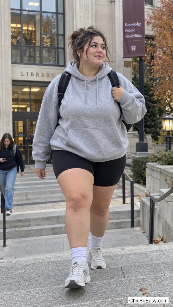 Bike Shorts Under an Oversized Hoodie