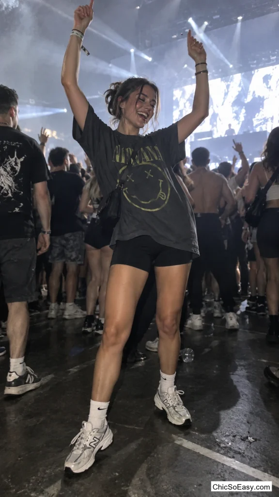 Bike Shorts Under an Oversized Vintage Band Tee
