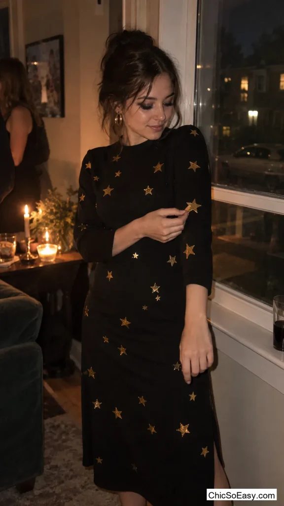 Black Dress Dotted With Gold Stars