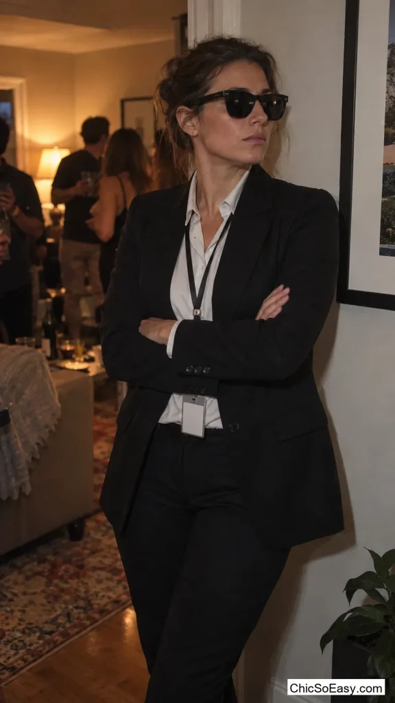 Blazer, Lanyard, and Indoor Sunglasses