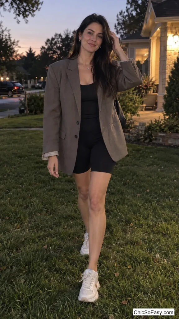 Boxy Blazer with Cycling Shorts