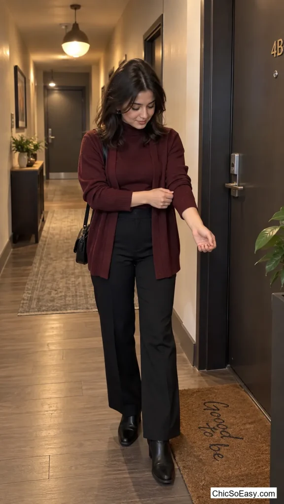 Burgundy Turtleneck Under Burgundy Cardigan