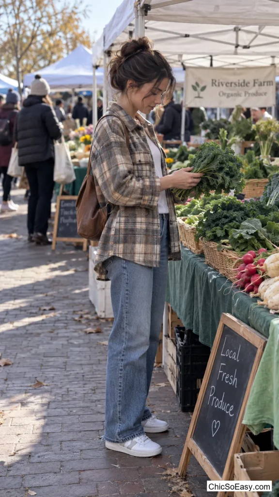 Buttoned Plaid Shacket, Left Open