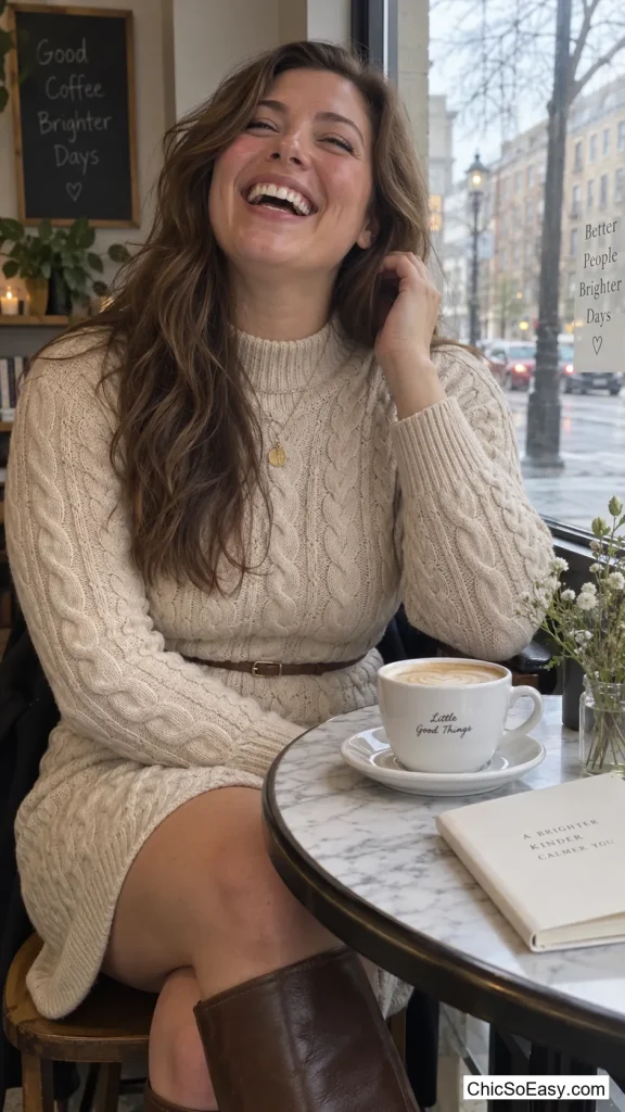 Cable-Knit Sweater Dress with Knee-High Boots