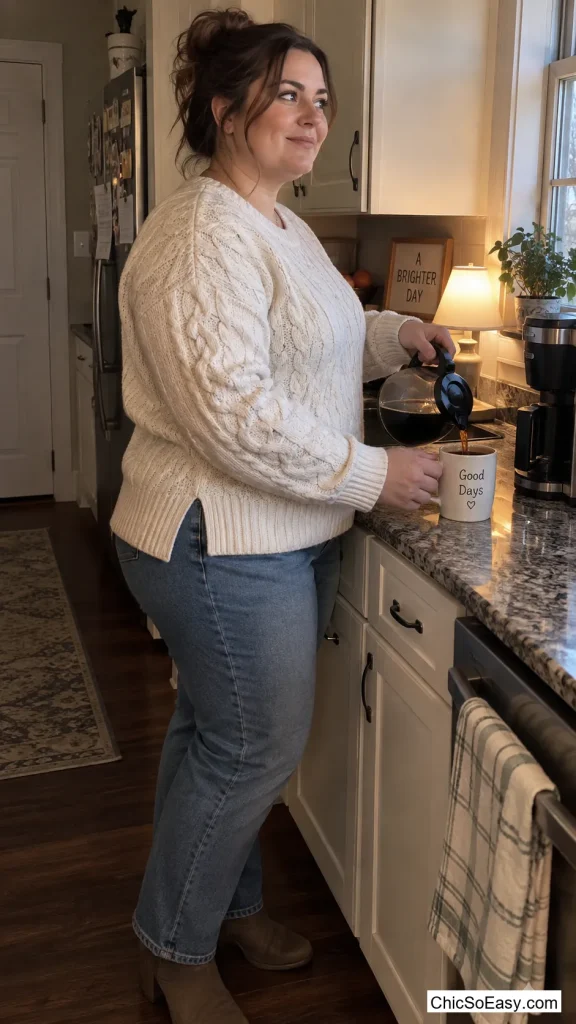 Cable Knit Sweater and Straight Denim