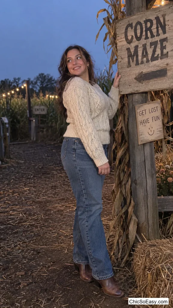 Cable-Knit Sweater and Straight-Leg Jeans