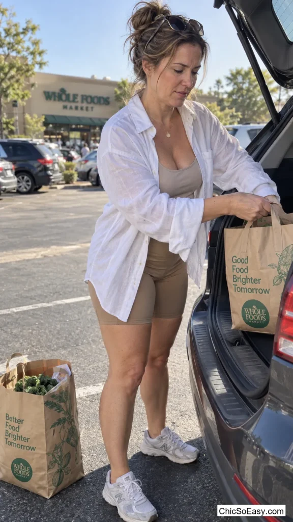 Camel Bike Shorts and Button-Down