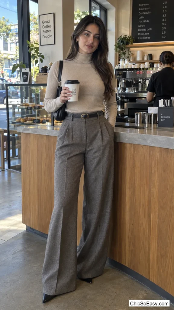 Cashmere Turtleneck With Wide-Leg Trousers