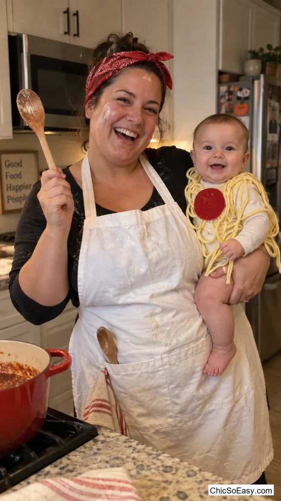Chef Mom and Spaghetti Baby