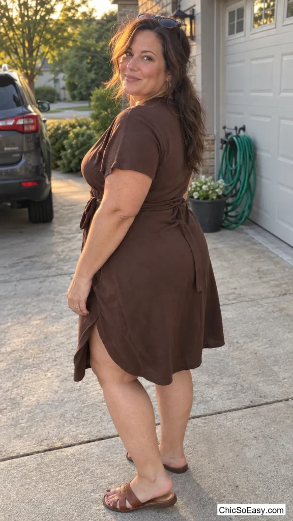 Chocolate Wrap Dress with Slide Sandals