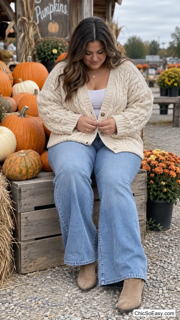 Chunky Cable Cardigan With Wide-Leg Jeans