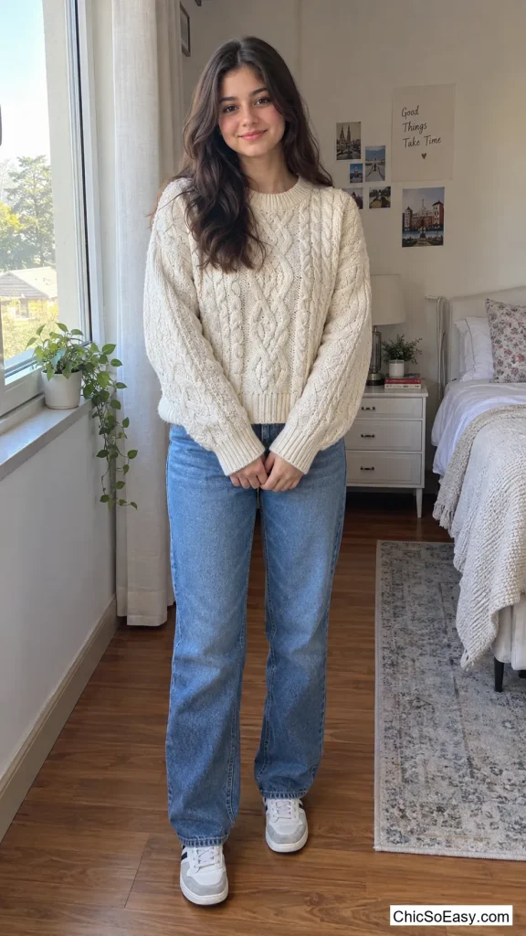 Chunky Sweater and Straight Jeans