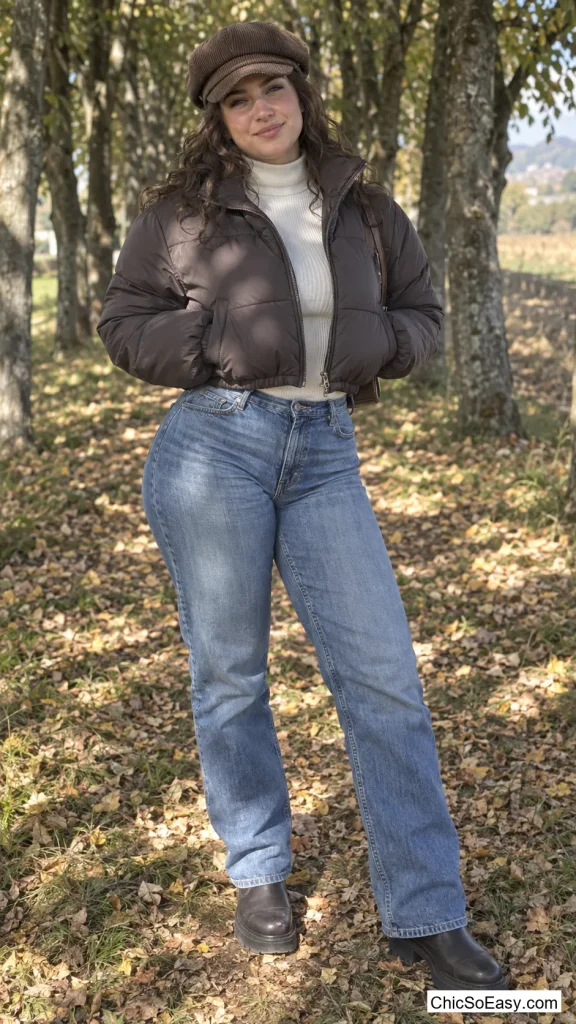Corduroy Cap with a Cropped Puffer