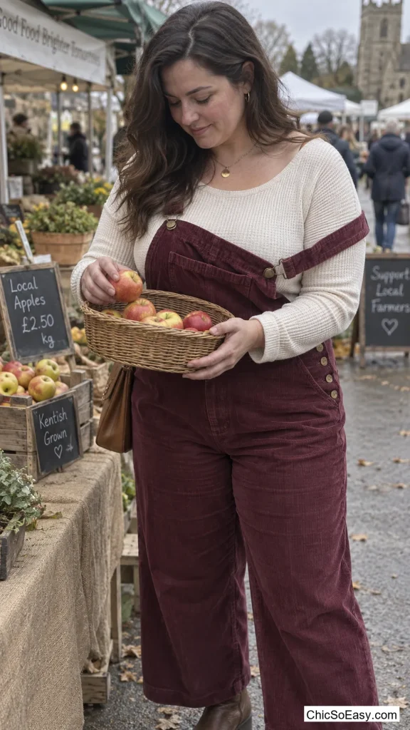 Corduroy Dungarees with a Waffle-Knit Long Sleeve Underneath