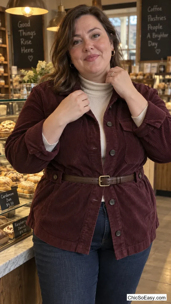 Corduroy Shacket Belted at the Waist