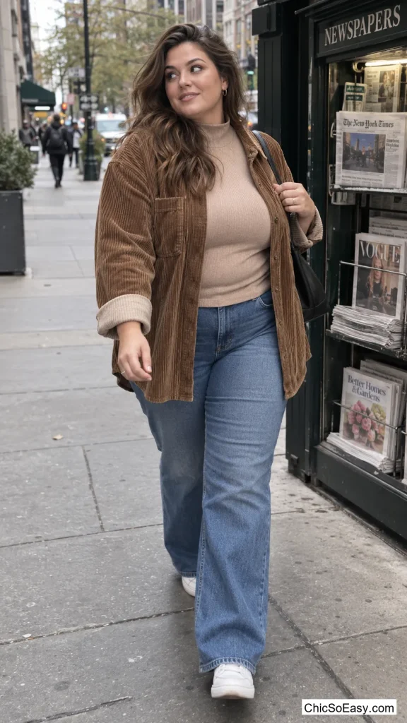 Corduroy Shacket Over a Mock Neck