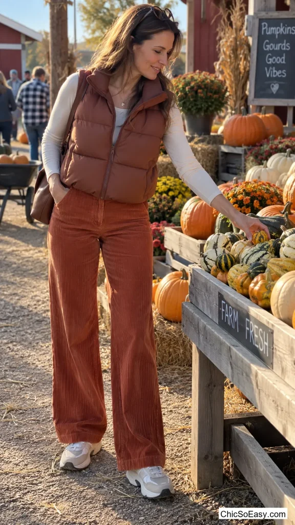 Corduroys With a Cropped Puffer Vest
