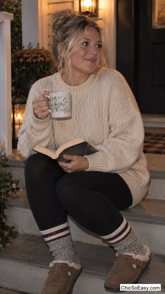 Cozy Cabin Girl in a Cream Sweater