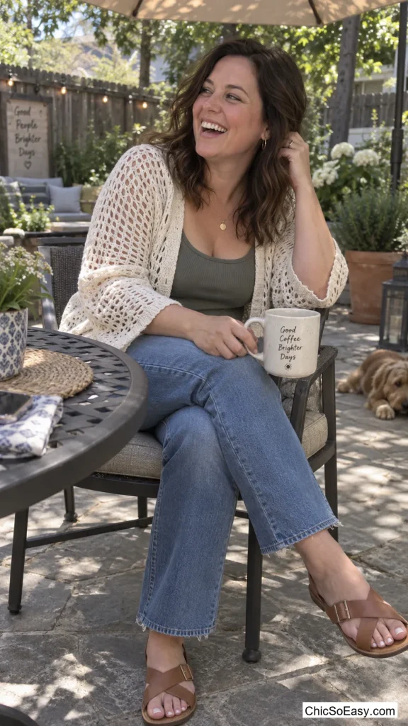Crochet Cardigan Over a Ribbed Tank