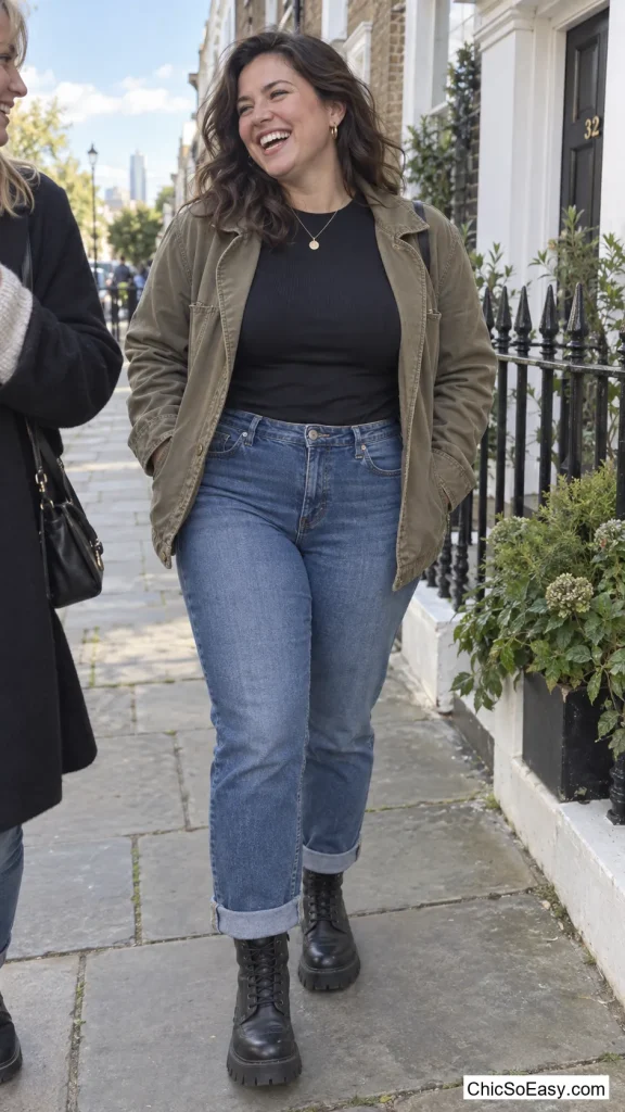 Cropped Jeans Cuffed Above Lug-Sole Boots