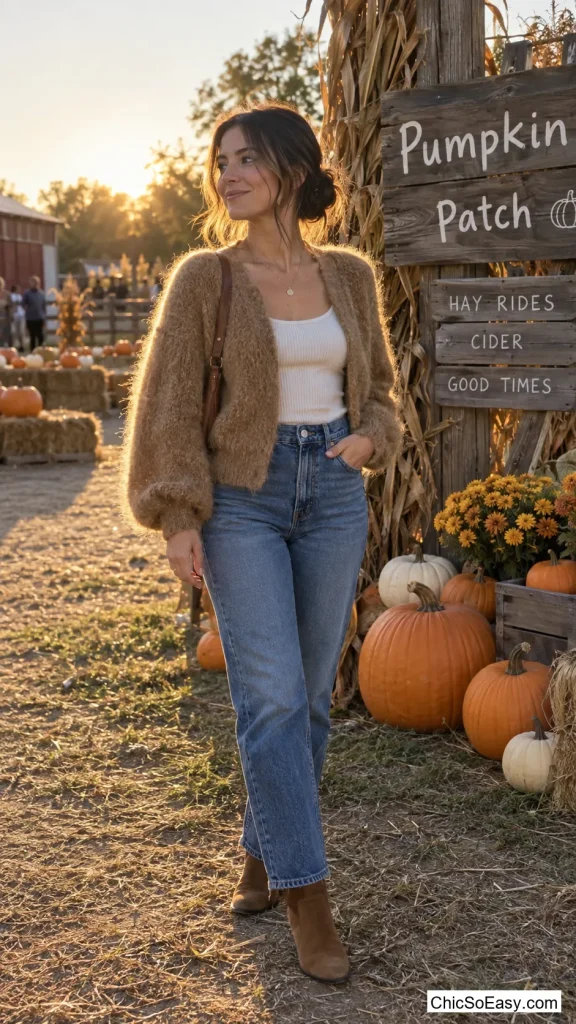 Cropped Mohair Cardigan Over a Tank