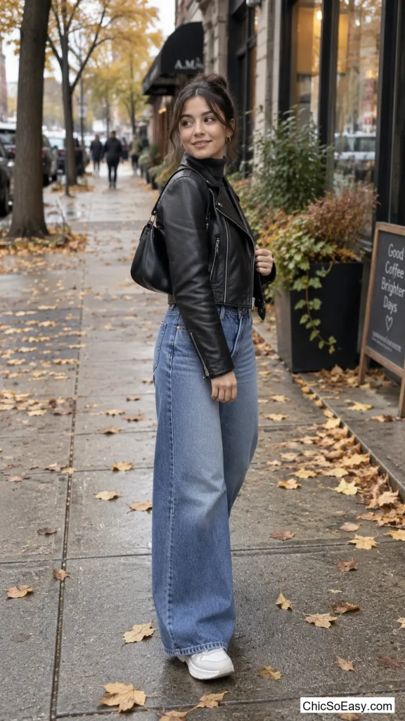 Cropped Moto Over a Turtleneck