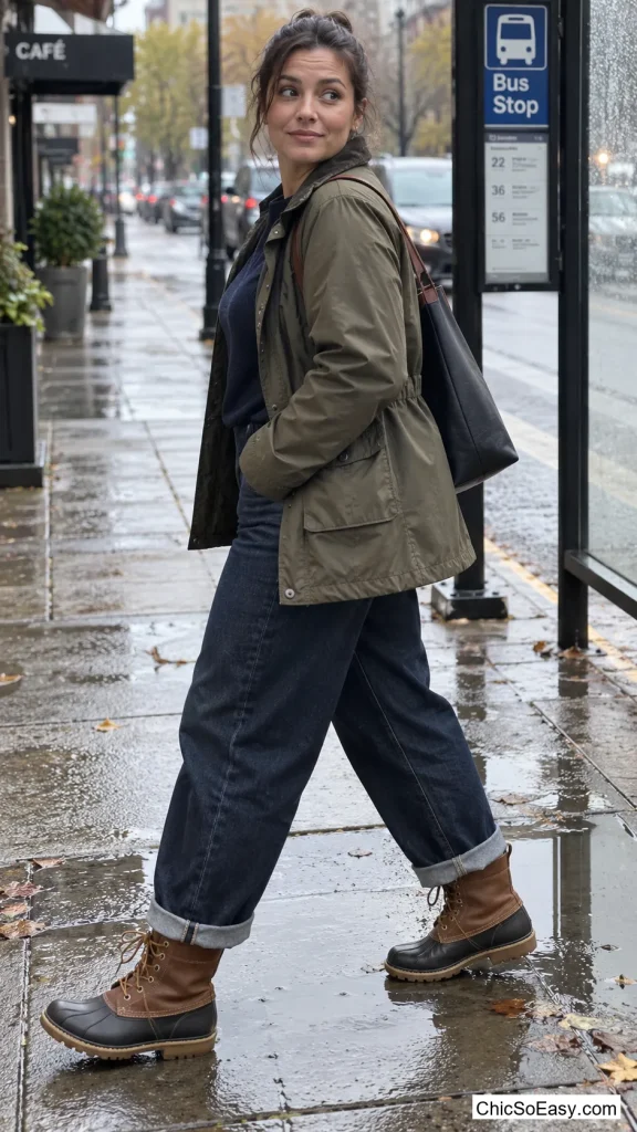 Cuffed Barrel Jeans With Duck Boots