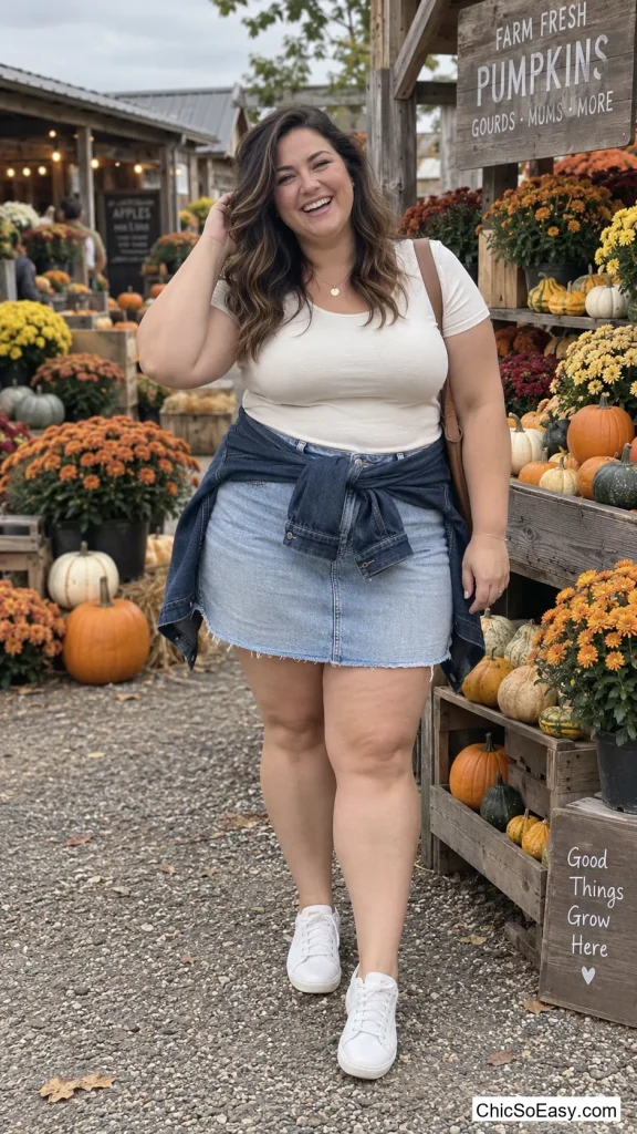 Denim Jacket Tied Over a Skirt
