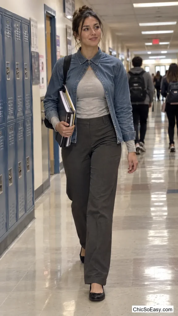Denim Shirt-Jacket Buttoned Only at the Collar