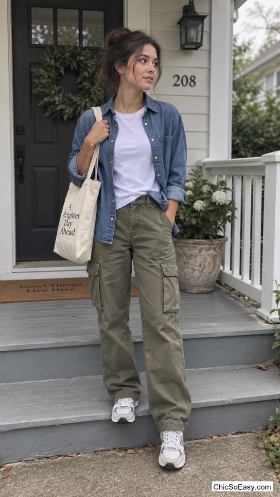 Denim Shirt Tucked on One Side