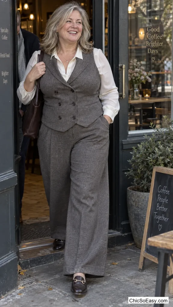 Double-Breasted Waistcoat With Wide-Leg Trousers