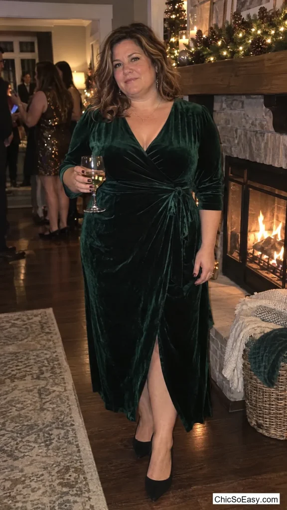 Emerald Velvet Wrap Dress
