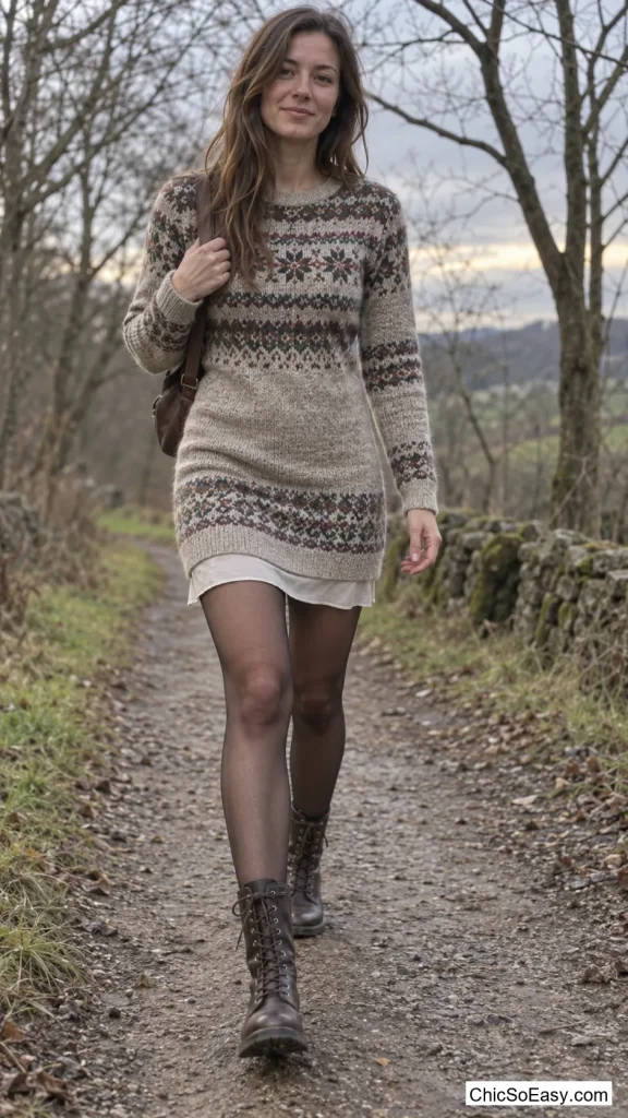 Fair Isle Sweater Dress with a Slip Underneath for Extra Length
