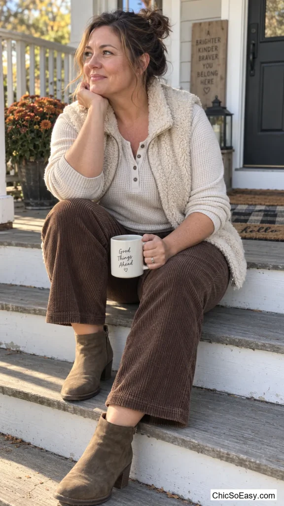 Faux Shearling Vest Over a Henley