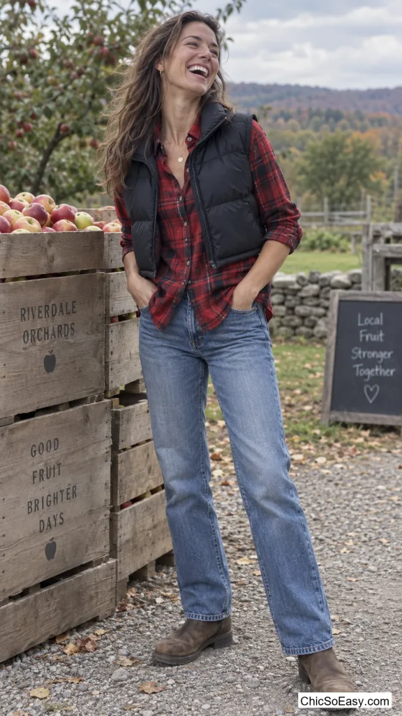 Flannel Layered Under a Puffer Vest