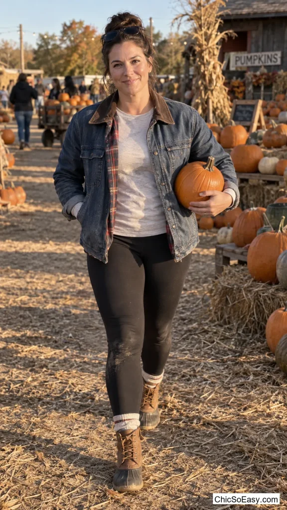 Flannel-Lined Trucker Jacket and Leggings