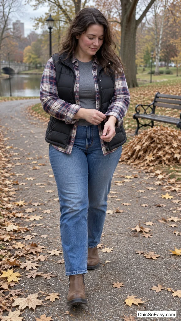 Flannel Open Over a Puffer Vest
