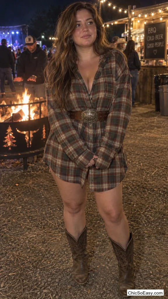 Flannel Shirt Dress with a Western Belt