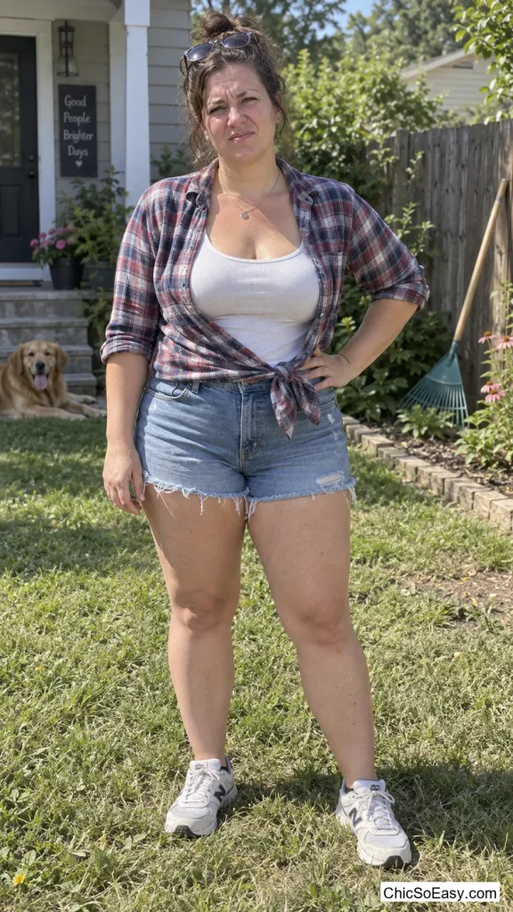 Flannel Shirt Tied Over Cutoffs