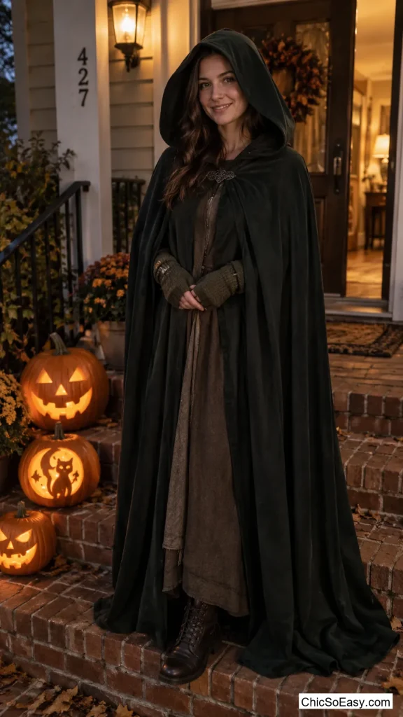 Floor-Length Cloak Witch With Fingerless Gloves