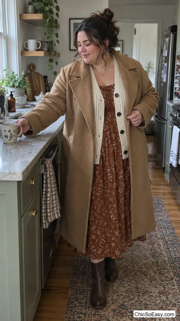 Floral Midi Under Wool Coat